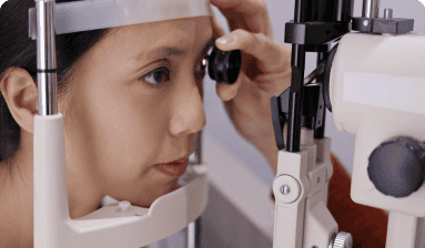 A woman having a check-up for retina and vitreous Disease