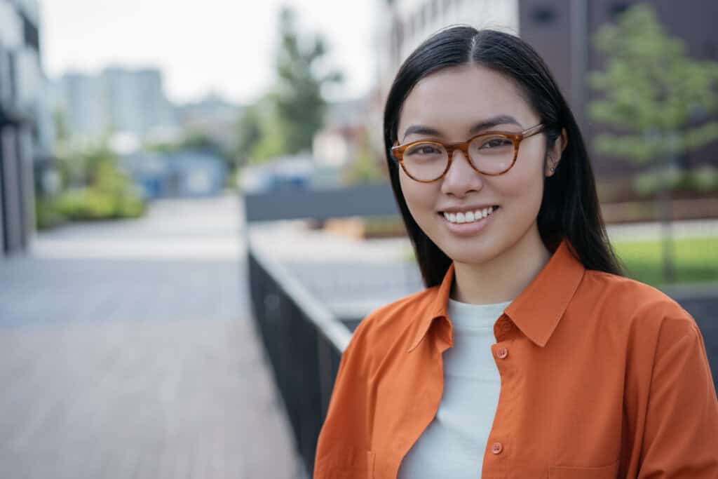 a woman with glasses